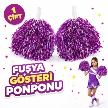 1 Çift Fuşya Okul Gösteri Ponponları - Ekstra Dolgun 1 Çift Fuşya Okul Gösteri Ponponları - Ekstra Dolgun