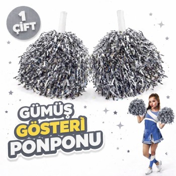 1 Çift Gümüş Renk Okul Gösteri Ponponları Ekstra Dolgun 1 Çift Gümüş Renk Okul Gösteri Ponponları Ekstra Dolgun