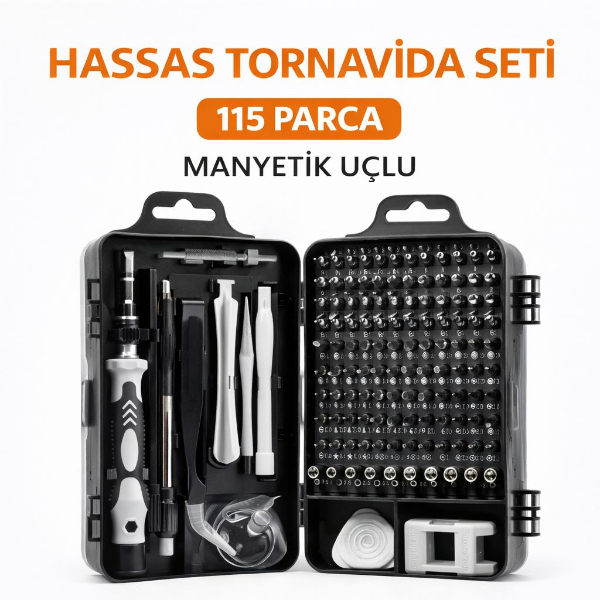 115 Parça Manyetik Uçlu Hassas Tornavida Seti 115 Parça Manyetik Uçlu Hassas Tornavida Seti