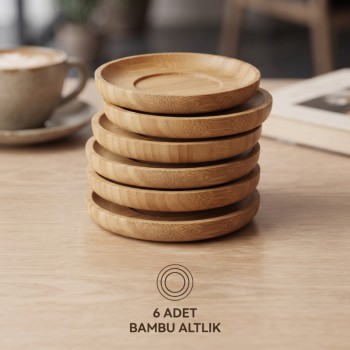 12 Parça Çay Seti - Bambu Bardak Altığı - Çift Cidarlı Cam - 150 ml 