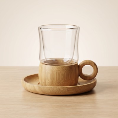 12 Parça Çay Seti - Bambu Bardak Altığı - Çift Cidarlı Cam - 150 ml 12 Parça Çay Seti - Bambu Bardak Altığı - Çift Cidarlı Cam - 150 ml