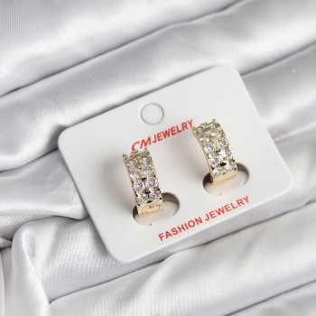 14K Gold Renk Kaplama Zirkon Taşlı CM Kadın Küpe