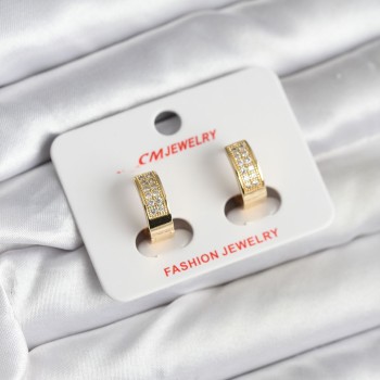 14K Gold Renk Kaplama Zirkon Taşlı Halka CM Kadın Küpe 14K Gold Renk Kaplama Zirkon Taşlı Halka CM Kadın Küpe