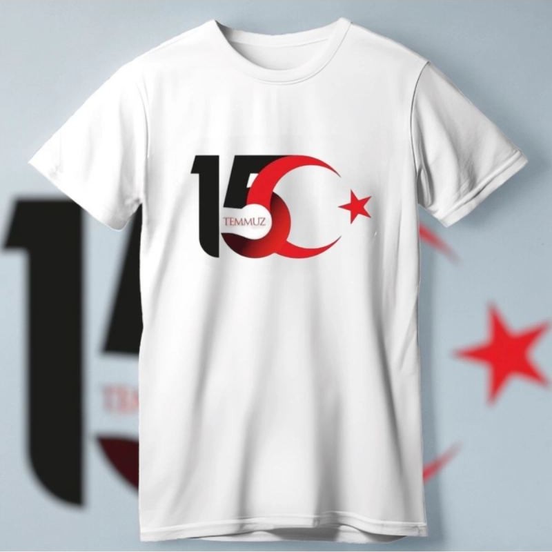 15 Temmuz Demokrasi ve Milli Birlik Günü Ay Yıldız Baskılı T-shirt - Beyaz 15 Temmuz Demokrasi ve Milli Birlik Günü Ay Yıldız Baskılı T-shirt - Beyaz