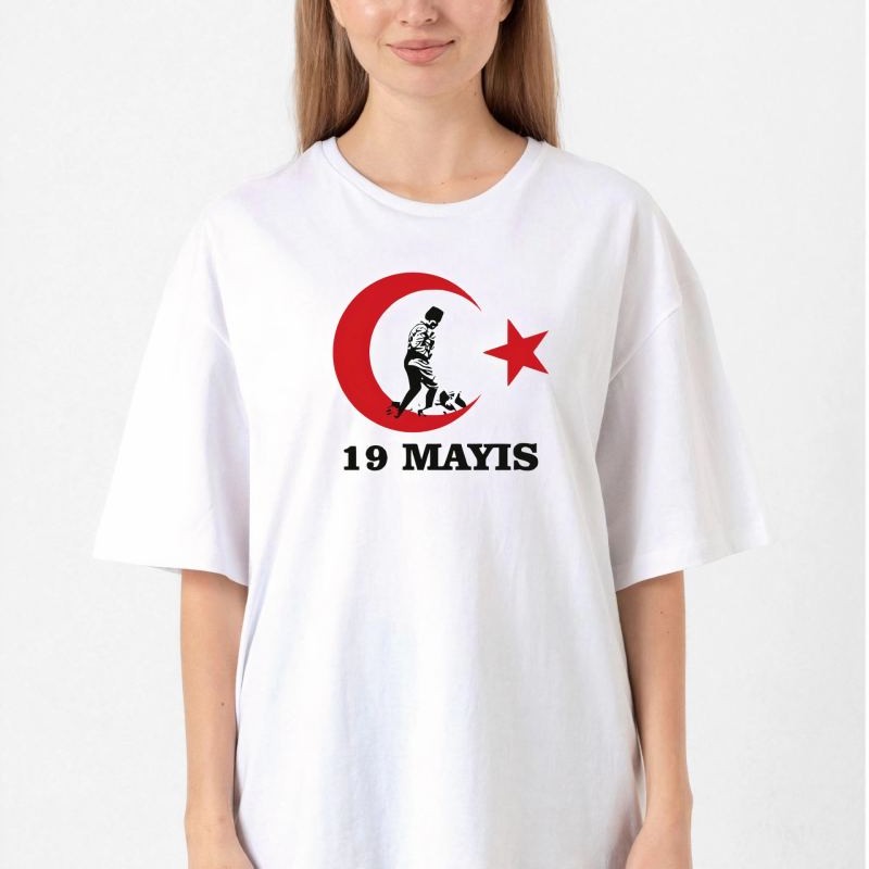 19 Mayıs Atatürk Gençlik Spor Bayramı Baskılı Bisiklet Yaka T-shirt - Beyaz 19 Mayıs Atatürk Gençlik Spor Bayramı Baskılı Bisiklet Yaka T-shirt - Beyaz