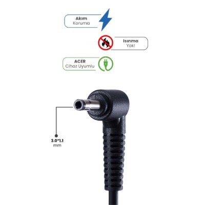 19V 3.42A 3.0 * 1.1mm 65W ACER İçin Laptop Adaptör 19V 3.42A 3.0 * 1.1mm 65W ACER İçin Laptop Adaptör