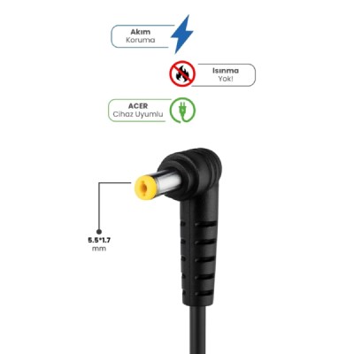 19V 4.74A 5.5 * 1.7mm 90W ACER İçin Laptop Adaptör 19V 4.74A 5.5 * 1.7mm 90W ACER İçin Laptop Adaptör