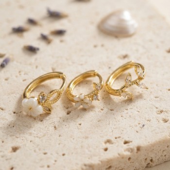 3 lü Set Çiçek Model Gold Renk Kadın Küpe