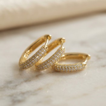 3 lü Set Gold Renk Zirkon Taşlı Kare Halka Küpe