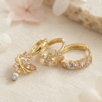 3 lü Set Gold Renk Zirkon Taşlı Kelebek Model Küpe