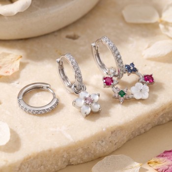 3 lü Set Gümüş Renk Çiçek Model Küpe