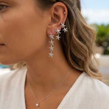 3 lü Set Gümüş Renk Deniz Yıldızı Model Küpe