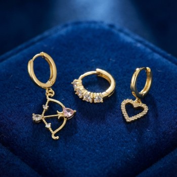 3 lü Set Küpe Gold Renk Eros Yay Detaylı
