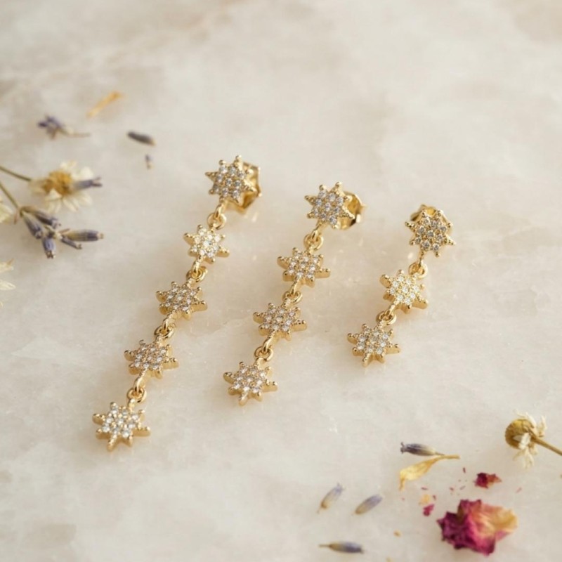 3 lü Set Küpe Gold Renk Kutup Yıldızı Detaylı 3 lü Set Küpe Gold Renk Kutup Yıldızı Detaylı