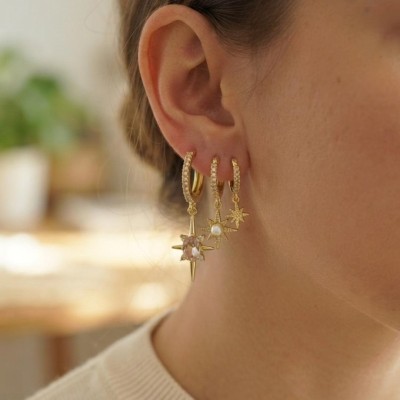 3 lü Set Küpe Gold Renk Kutup Yıldızı Model