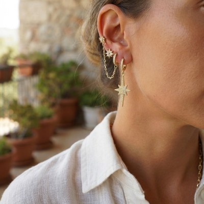3 lü Set Küpe Gold Renk Zincir Detaylı
