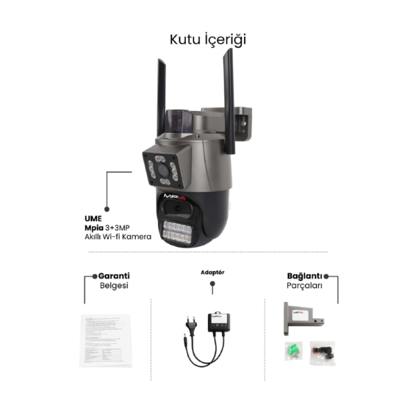  3 MP + 3 MP Çift Lens Wi-Fi TF Kart Girişli Güvenlik Kamerası 