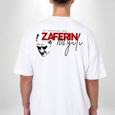 30 Ağustos Zafer Bayramı Ön Arka Baskılı Oversize Bisiklet Yaka T-shirt - Beyaz 30 Ağustos Zafer Bayramı Ön Arka Baskılı Oversize Bisiklet Yaka T-shirt - Beyaz