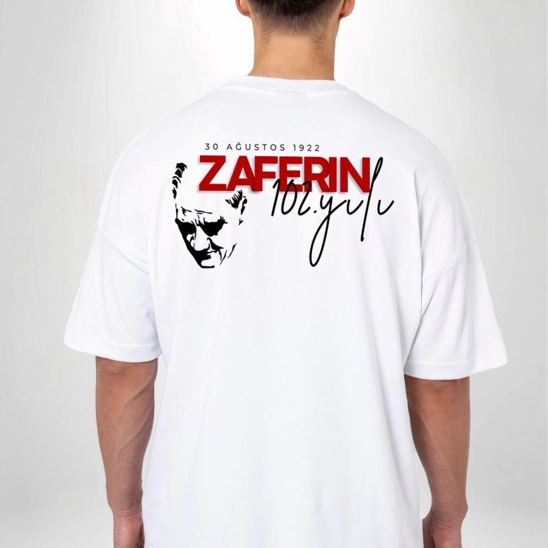 30 Ağustos Zafer Bayramı Ön Arka Baskılı Oversize Bisiklet Yaka T-shirt - Beyaz 30 Ağustos Zafer Bayramı Ön Arka Baskılı Oversize Bisiklet Yaka T-shirt - Beyaz