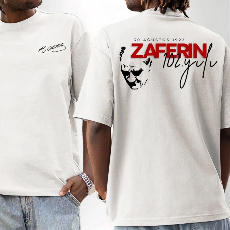 30 Ağustos Zafer Bayramı Ön Arka Baskılı Oversize Bisiklet Yaka T-shirt - Beyaz 30 Ağustos Zafer Bayramı Ön Arka Baskılı Oversize Bisiklet Yaka T-shirt - Beyaz