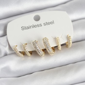 316L Çelik Gold Renk 6'lı Set Zirkon Taşlı Halka Model Kadın Küpe 316L Çelik Gold Renk 6'lı Set Zirkon Taşlı Halka Model Kadın Küpe