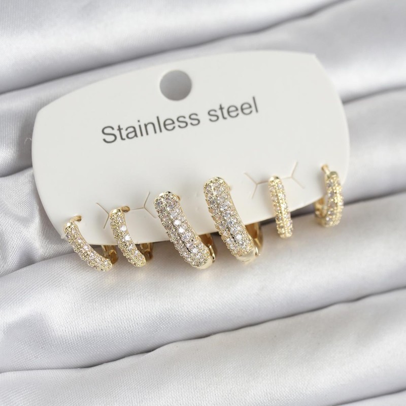316L Çelik Gold Renk 6'lı Set Zirkon Taşlı Halka Model Kadın Küpe 316L Çelik Gold Renk 6'lı Set Zirkon Taşlı Halka Model Kadın Küpe