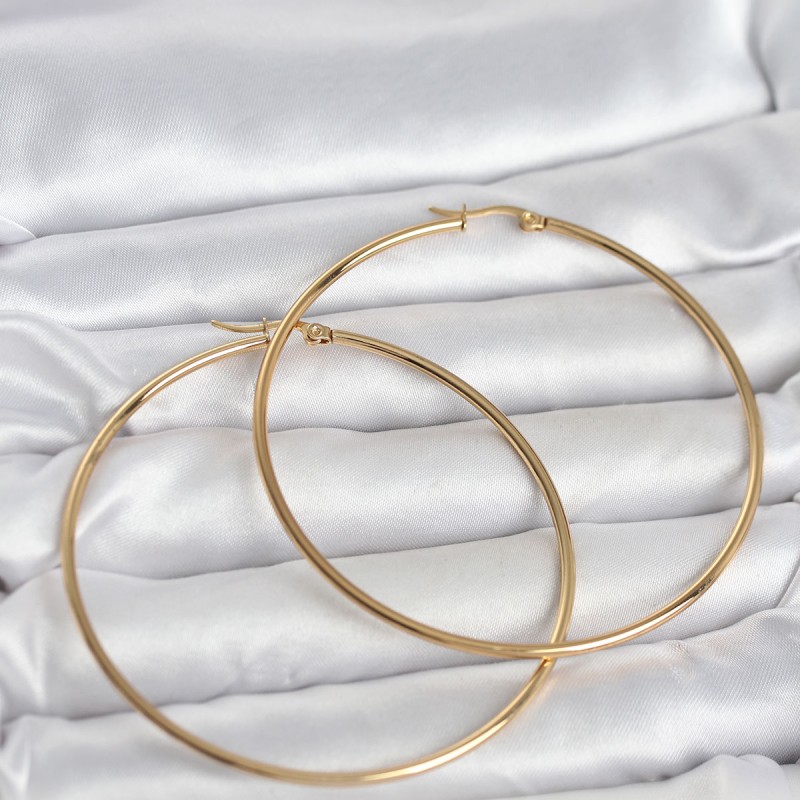 316L Çelik Gold Renk 70 mm Kadın Halka Küpe 316L Çelik Gold Renk 70 mm Kadın Halka Küpe