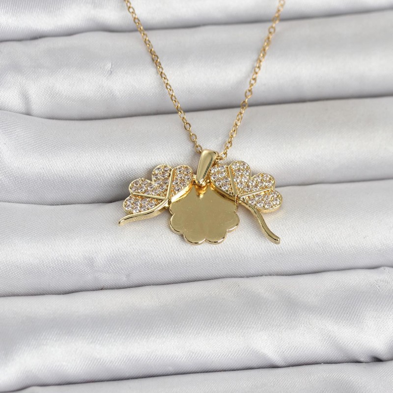316L Çelik Gold Renk Açılabilir Yonca Model Zirkon Taşlı Kadın Kolye 316L Çelik Gold Renk Açılabilir Yonca Model Zirkon Taşlı Kadın Kolye