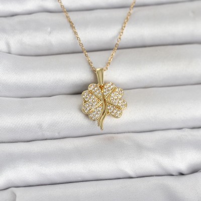 316L Çelik Gold Renk Açılabilir Yonca Model Zirkon Taşlı Kadın Kolye 316L Çelik Gold Renk Açılabilir Yonca Model Zirkon Taşlı Kadın Kolye