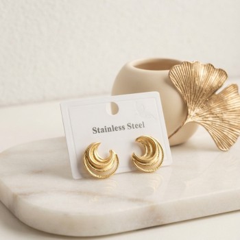316L Çelik Gold Renk Ay Model Kadın Küpe