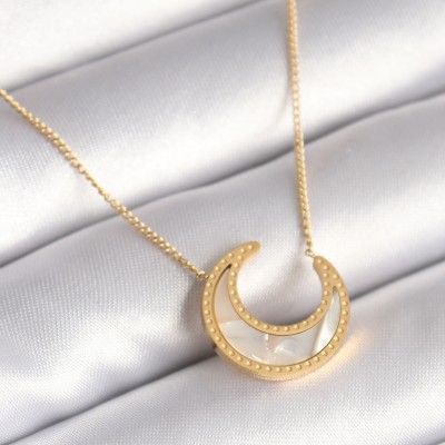 316L Çelik Gold Renk Beyaz Sedefli Hilal Model Kadın Kolye 316L Çelik Gold Renk Beyaz Sedefli Hilal Model Kadın Kolye