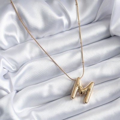 316L Çelik Gold Renk Bubble "M" Harf Model Kadın Kolye
