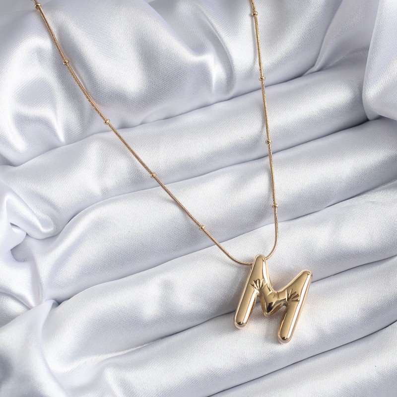 316L Çelik Gold Renk Bubble "M" Harf Model Kadın Kolye