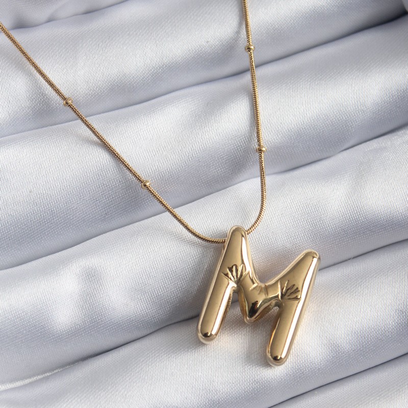 316L Çelik Gold Renk Bubble "M" Harf Model Kadın Kolye