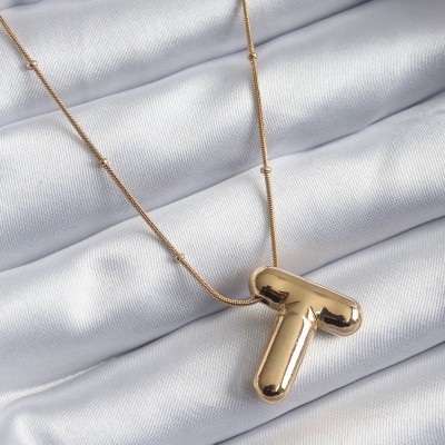 316L Çelik Gold Renk Bubble "T" Harf Model Kadın Kolye