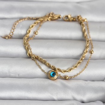 316L Çelik Gold Renk Burgu Zincir ve Nazarlı Kadın Bileklik 316L Çelik Gold Renk Burgu Zincir ve Nazarlı Kadın Bileklik
