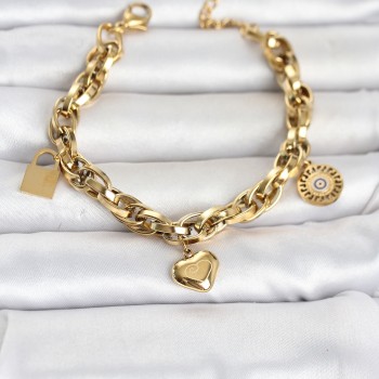 316L Çelik Gold Renk Charmlı Kalın Burgu Model Kadın Bileklik 316L Çelik Gold Renk Charmlı Kalın Burgu Model Kadın Bileklik