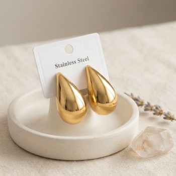 316L Çelik Gold Renk Damla Model Küpe