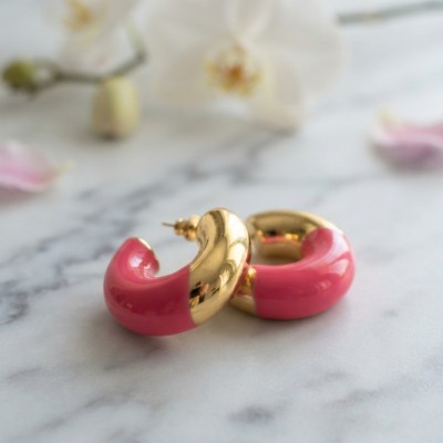 316L Çelik Gold Renk Fuşya Halka Model Kadın Küpe 316L Çelik Gold Renk Fuşya Halka Model Kadın Küpe