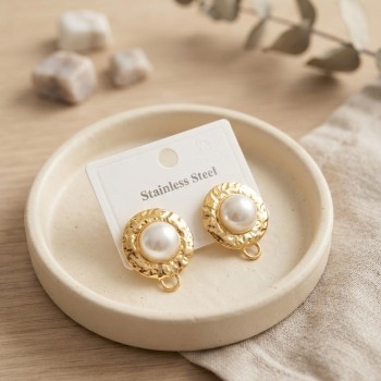 316L Çelik Gold Renk İncili Model Küpe