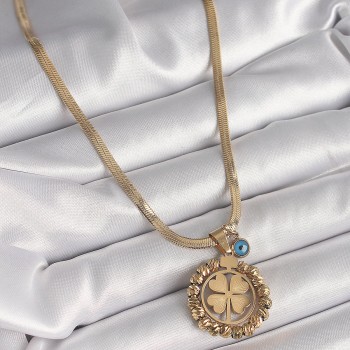 316L Çelik Gold Renk İtalyan Zincir Dorika Yonca Model Nazar Boncuk Detay Kadın Kolye 316L Çelik Gold Renk İtalyan Zincir Dorika Yonca Model Nazar Boncuk Detay Kadın Kolye