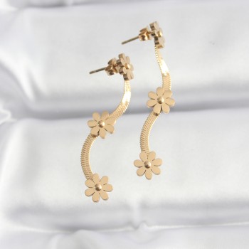 316L Çelik Gold Renk İtalyan Zincir Papatya Küpe 316L Çelik Gold Renk İtalyan Zincir Papatya Küpe