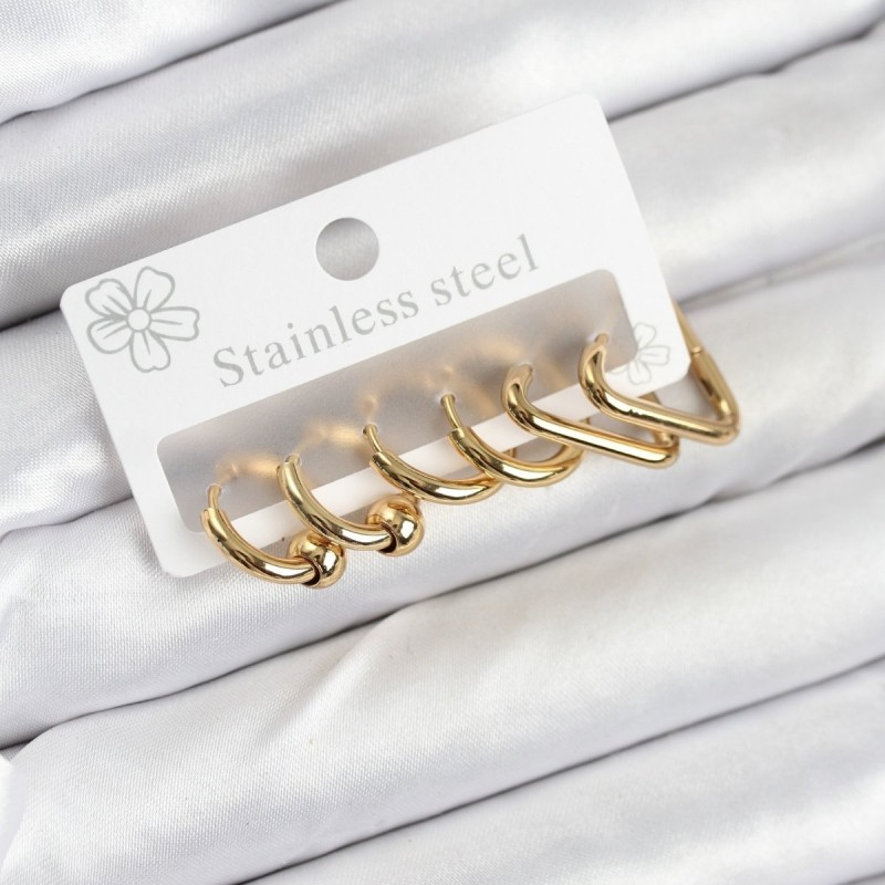 316L Çelik Gold Renk Kadın Küpe Seti 316L Çelik Gold Renk Kadın Küpe Seti