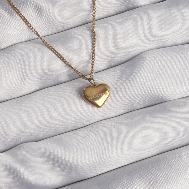 316L Çelik Gold Renk Kalp Model Love Kolye