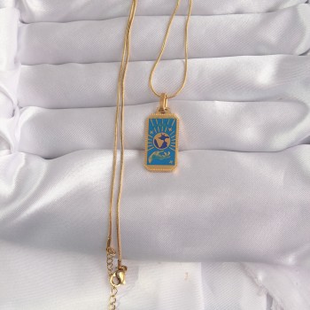 316L Çelik Gold Renk Mavi Mineli El Figür Tarot Kolye 316L Çelik Gold Renk Mavi Mineli El Figür Tarot Kolye