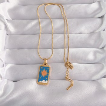 316L Çelik Gold Renk Mavi Mineli Güneş Model Tarot Kolye 316L Çelik Gold Renk Mavi Mineli Güneş Model Tarot Kolye