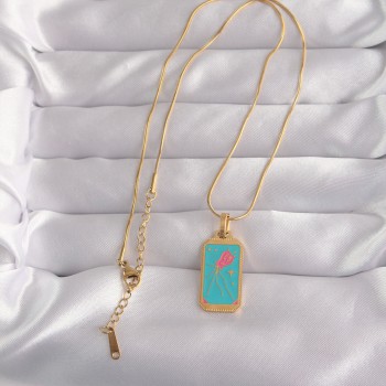 316L Çelik Gold Renk Mavi Mineli Tarot Kolye 316L Çelik Gold Renk Mavi Mineli Tarot Kolye