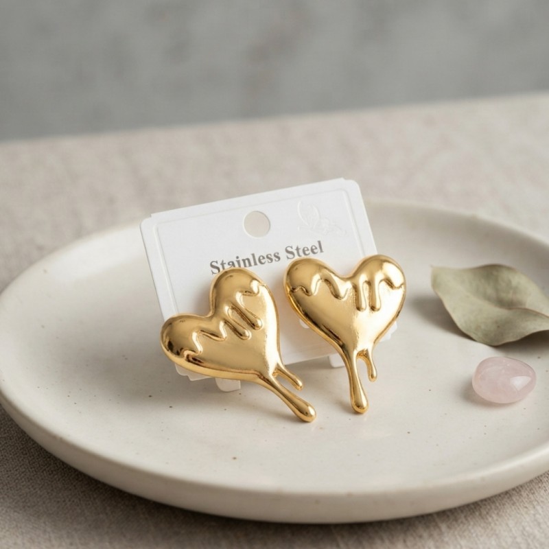 316L Çelik Gold Renk Melting Heart Model Küpe 316L Çelik Gold Renk Melting Heart Model Küpe