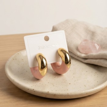 316L Çelik Gold Renk Pembe Halka Model Kadın Küpe