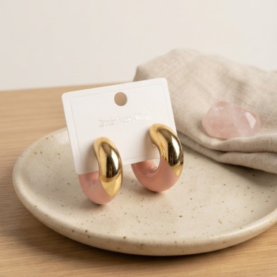316L Çelik Gold Renk Pembe Halka Model Kadın Küpe 316L Çelik Gold Renk Pembe Halka Model Kadın Küpe